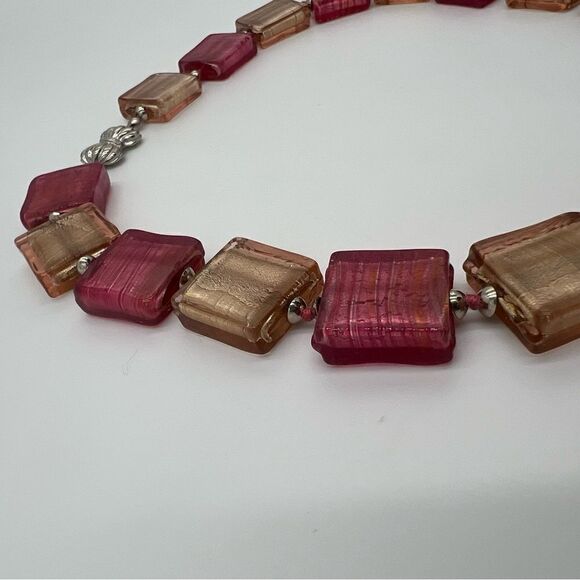 Venetian Bead Necklace. Rubino Platino and Champagne Pink Murano Beads. - Picture 7 of 11